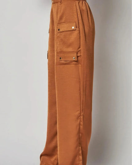 Satin Cargo Pocket Wide Leg Pants - ShopEasier