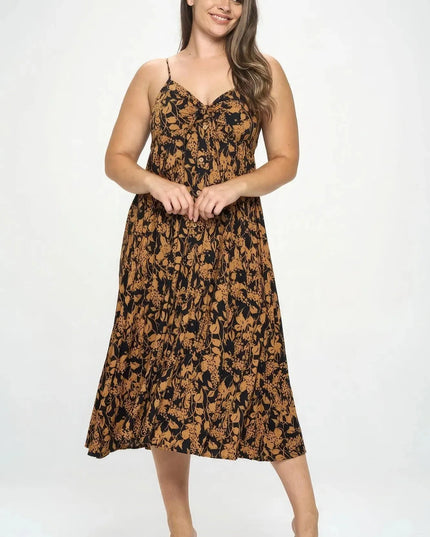 Plus Botanical Print Front Tie Maxi Dress