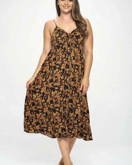 Plus Botanical Print Front Tie Maxi Dress