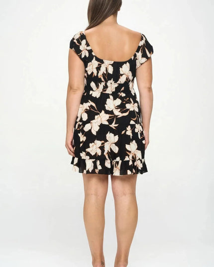 Plus Big Floral Front Tie Ruffle Mini Dress