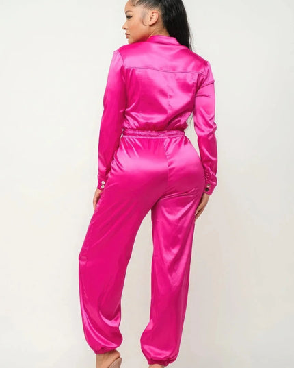 Front Zipper Pockets Top And Pants Jumpsuit - ShopEasier