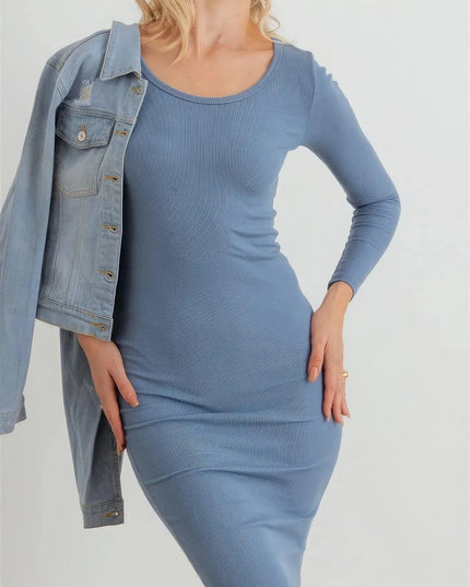 Ribbed Crew Neck Long Sleeve Mini Dress - ShopEasier