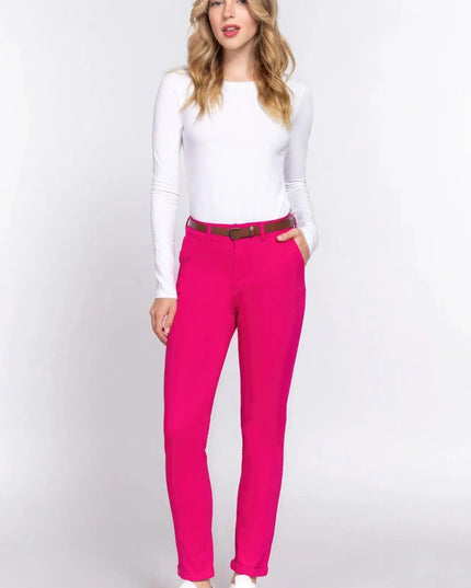 Cotton-span Twill Belted Long Pants - ShopEasier