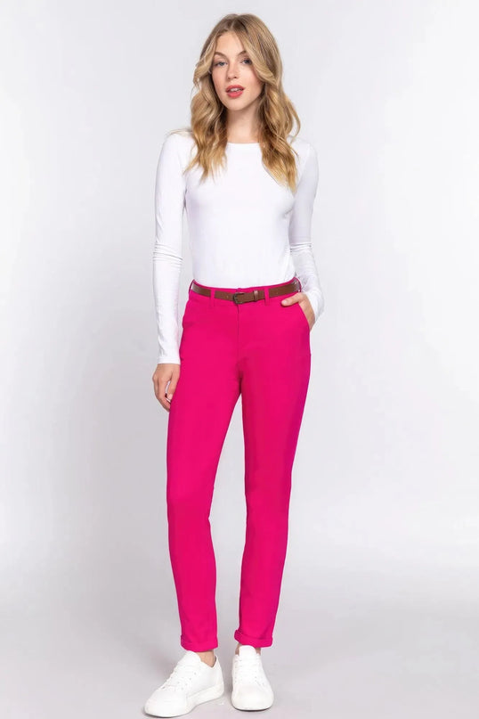 Cotton-span Twill Belted Long Pants - ShopEasier