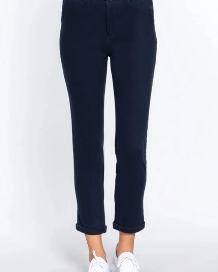 Cotton-span Twill Belted Long Pants - ShopEasier