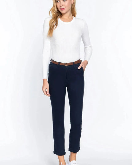 Cotton-span Twill Belted Long Pants - ShopEasier