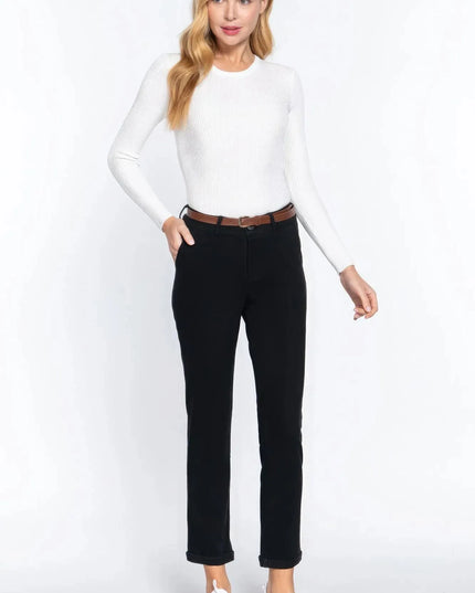 Cotton-span Twill Belted Long Pants - ShopEasier