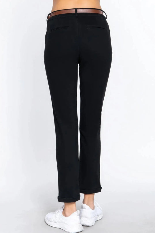 Cotton-span Twill Belted Long Pants - ShopEasier