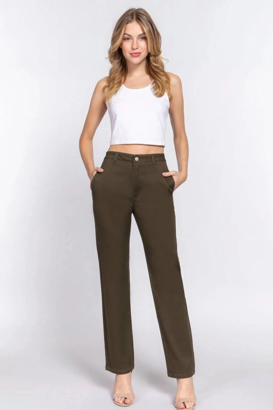 Straight Fit Twill Long Pants - ShopEasier