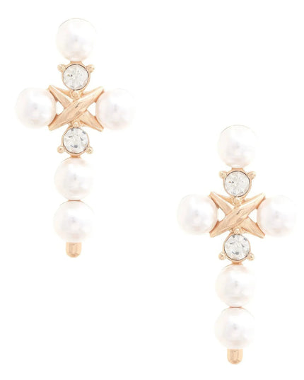 Elegant Pearl Cross Dangle Earrings - ShopEasier