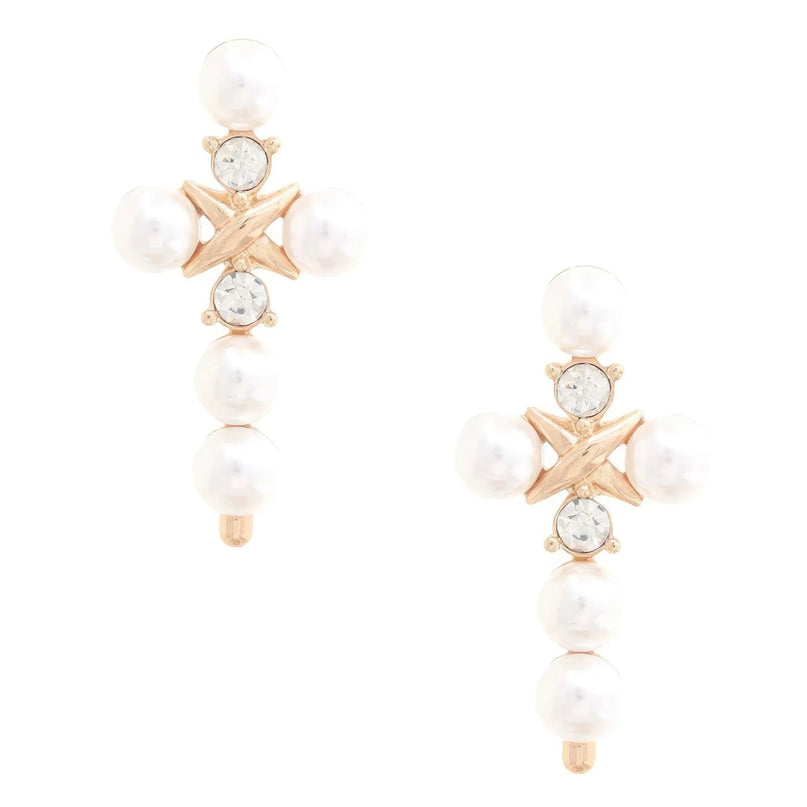 Elegant Pearl Cross Dangle Earrings - ShopEasier