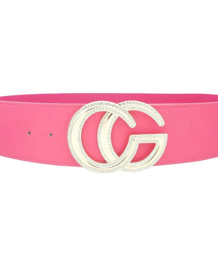 Rhinestone Outlined Cg Buckle Elastic Belt - ShopEasier