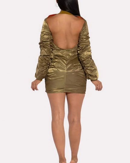 Backless Bomber Mini Dress - ShopEasier