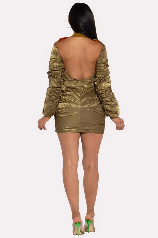 Backless Bomber Mini Dress - ShopEasier