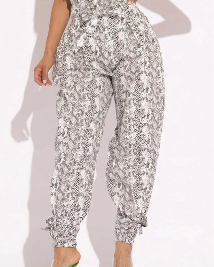 Snake Skin Printed Paper Bag Style Cargo Pants - ShopEasier