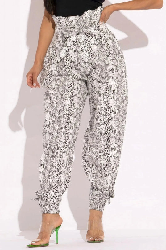 Snake Skin Printed Paper Bag Style Cargo Pants - ShopEasier