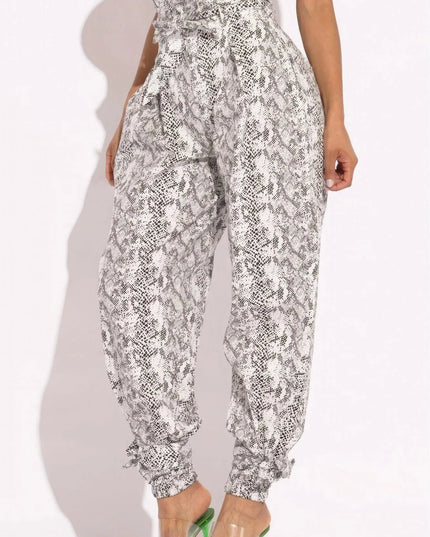 Snake Skin Printed Paper Bag Style Cargo Pants - ShopEasier