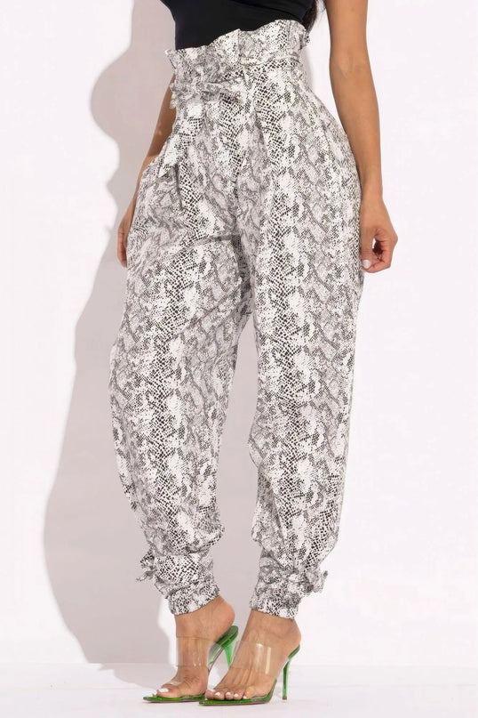 Snake Skin Printed Paper Bag Style Cargo Pants - ShopEasier