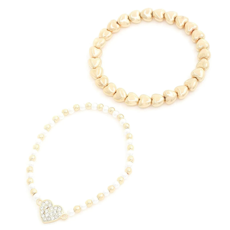 Heart Charm Beaded Bracelet Set - ShopEasier