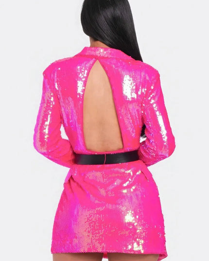 Pearl Belted Sequin Blazer Mini Dress - ShopEasier