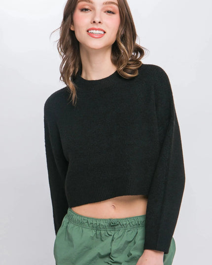 Wool Blend Cropped Sweater Top - ShopEasier