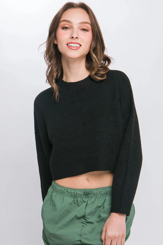 Wool Blend Cropped Sweater Top - ShopEasier