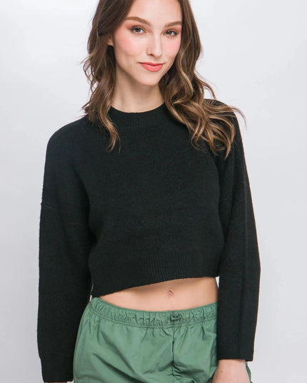 Wool Blend Cropped Sweater Top - ShopEasier