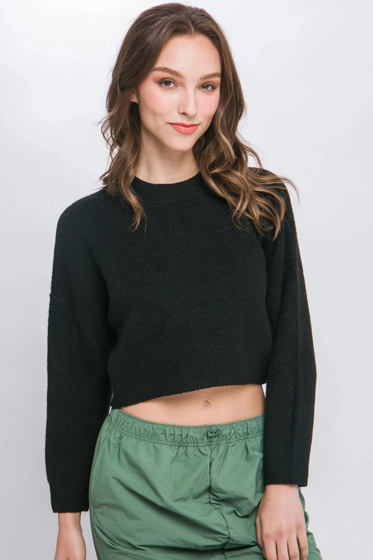 Wool Blend Cropped Sweater Top - ShopEasier