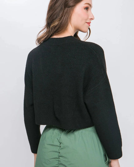 Wool Blend Cropped Sweater Top - ShopEasier