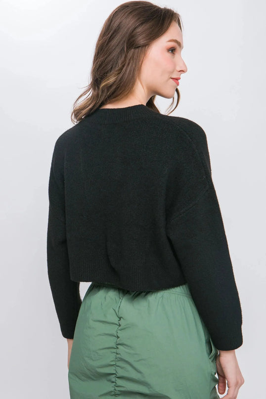 Wool Blend Cropped Sweater Top - ShopEasier