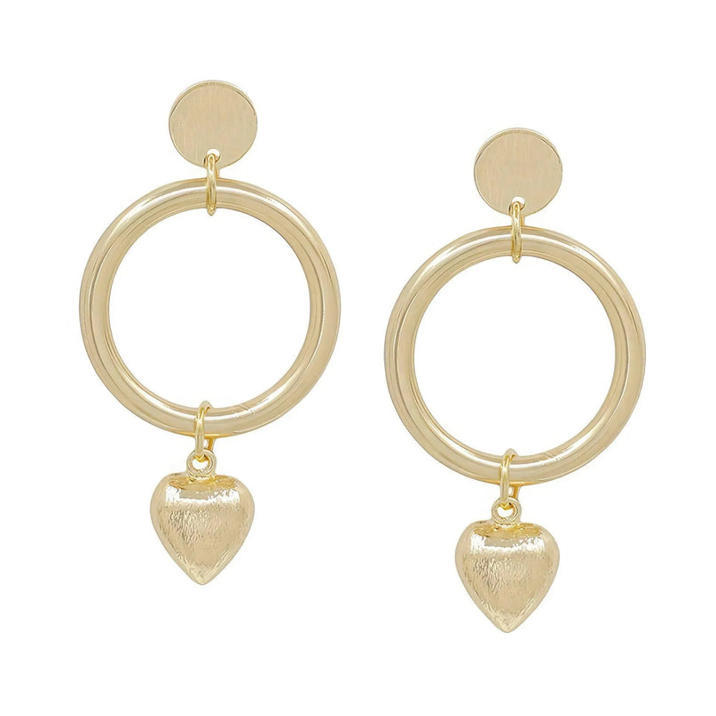 Gold Satin Heart Dangle Round Post Earrings - ShopEasier