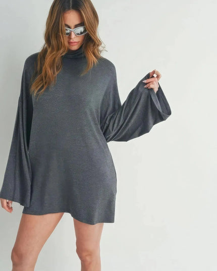 Bell Sleeve Turtle Neck Dress - ShopEasier