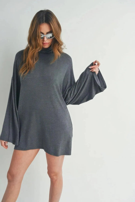 Bell Sleeve Turtle Neck Dress - ShopEasier