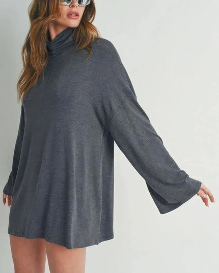 Bell Sleeve Turtle Neck Dress - ShopEasier