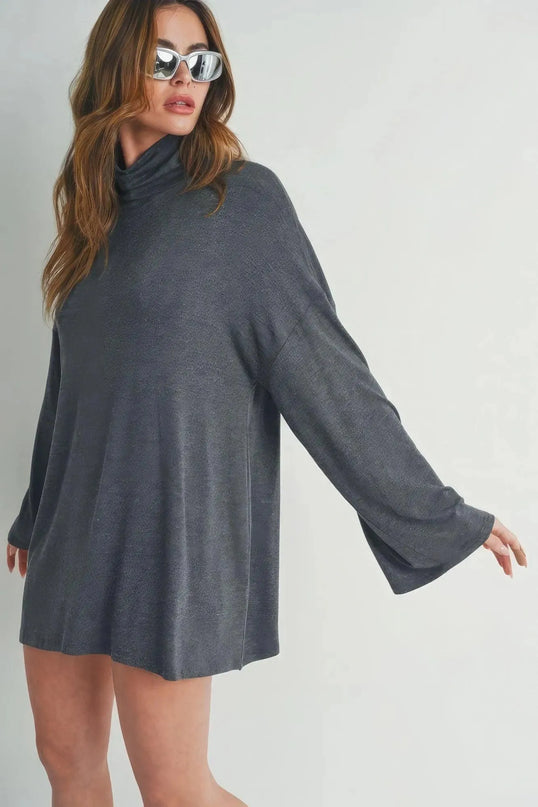 Bell Sleeve Turtle Neck Dress - ShopEasier