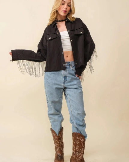 Howdy Sequin Fringe And Star Patches Jacket - ShopEasier