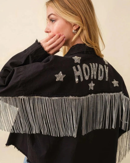 Howdy Sequin Fringe And Star Patches Jacket - ShopEasier