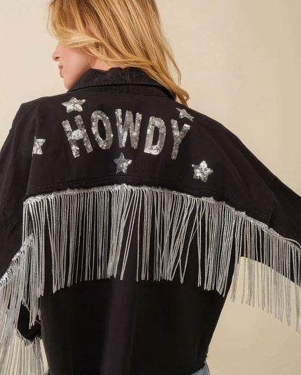 Howdy Sequin Fringe And Star Patches Jacket - ShopEasier