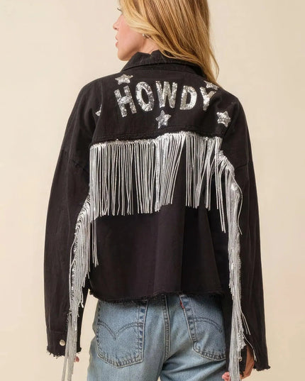 Howdy Sequin Fringe And Star Patches Jacket - ShopEasier