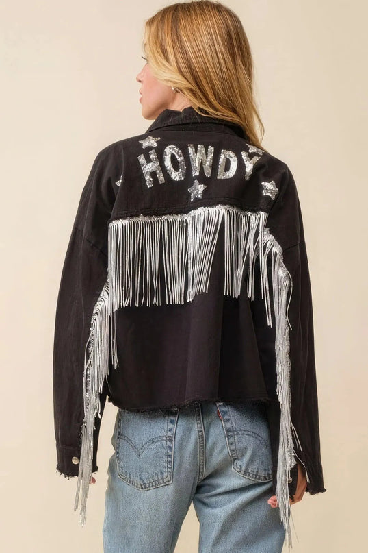 Howdy Sequin Fringe And Star Patches Jacket - ShopEasier