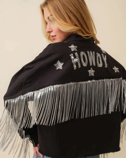 Howdy Sequin Fringe And Star Patches Jacket - ShopEasier