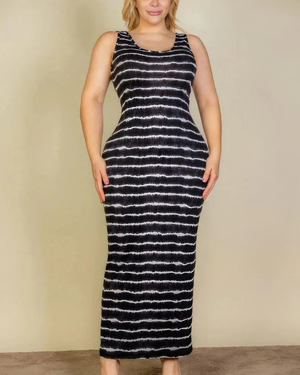 Plus Size Tie Dye Printed Tank Bodycon Maxi Dress