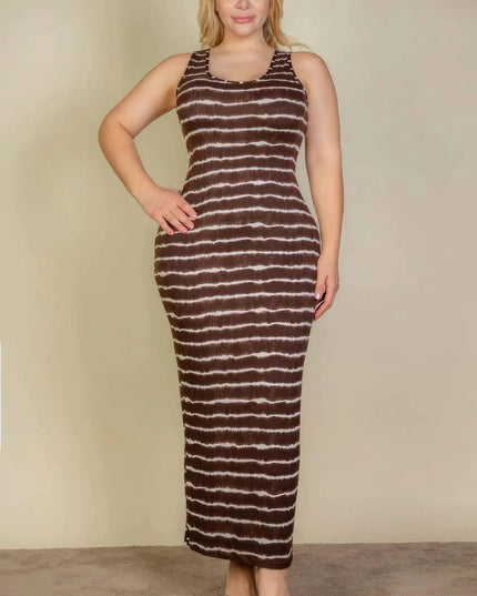 Plus Size Tie Dye Printed Tank Bodycon Maxi Dress