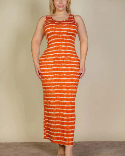 Plus Size Tie Dye Printed Tank Bodycon Maxi Dress