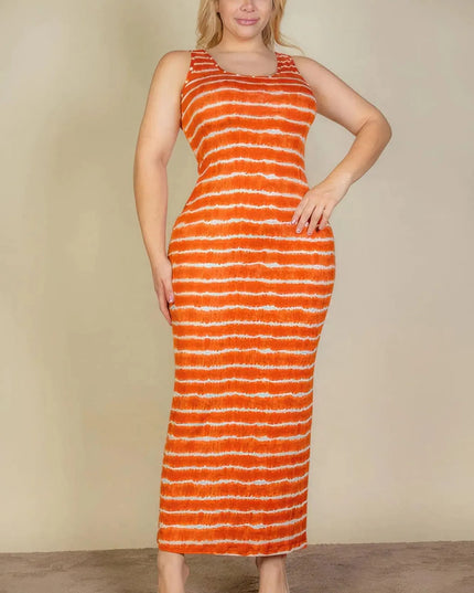 Plus Size Tie Dye Printed Tank Bodycon Maxi Dress