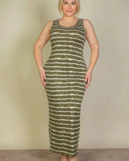 Plus Size Tie Dye Printed Tank Bodycon Maxi Dress