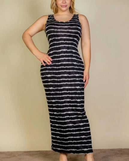 Plus Size Tie Dye Printed Tank Bodycon Maxi Dress