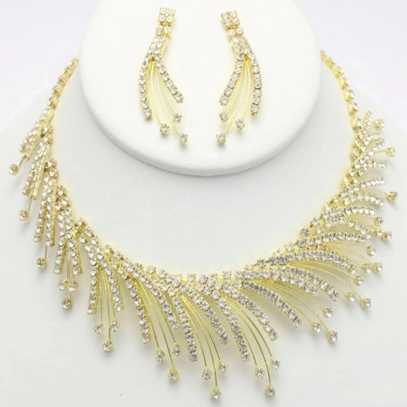 Rhinestone Necklace Earring Set - ShopEasier