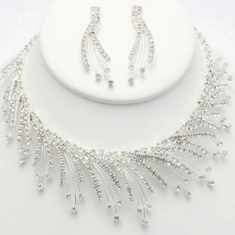 Rhinestone Necklace Earring Set - ShopEasier