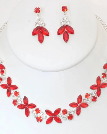 Rhinestone Crystal Necklace And Earring Set - ShopEasier